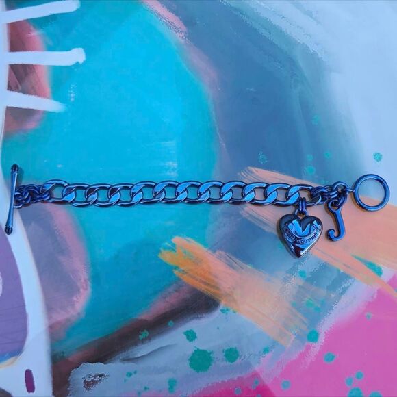 Juicy Couture Y2K Rare Metallic Blue Charm Puffy Heart Vintage Starter Bracelet - Picture 7 of 9